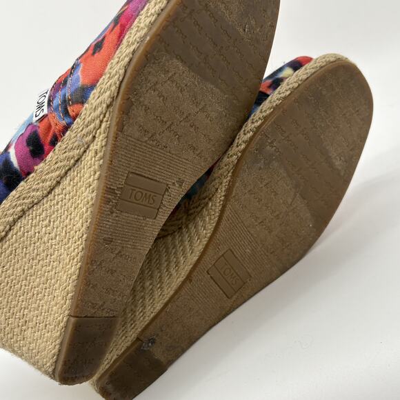 Toms Wedge Espadrilles Womens 8.5 Floral Open Toe Summer Party Poppy - Picture 5 of 9